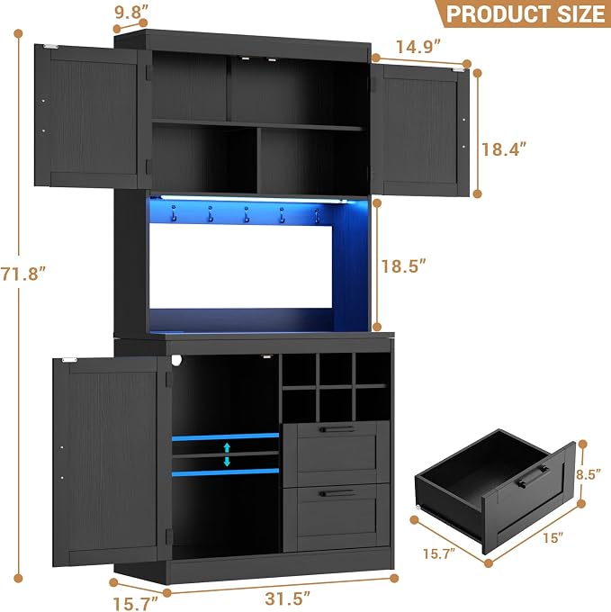 Unikito 72" Tall Pantry Cabinet, Kitchen Pantry Storage Cabinet - Image 2