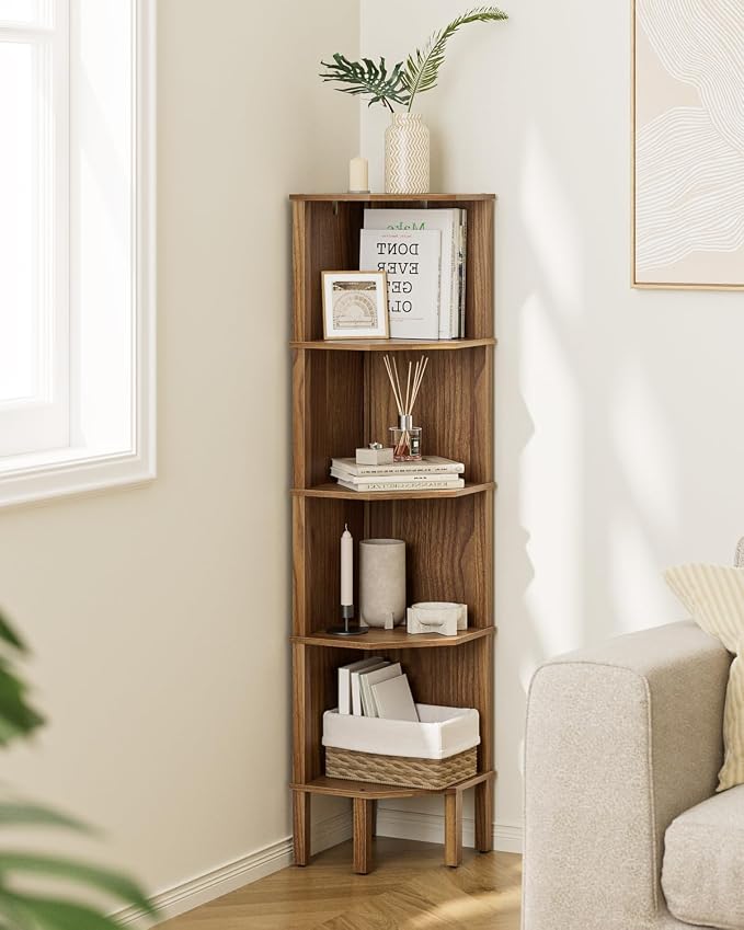 Corner Shelf, 5 Tier Corner Bookshelf, Display Corner Shelf Stand by Apetaccat