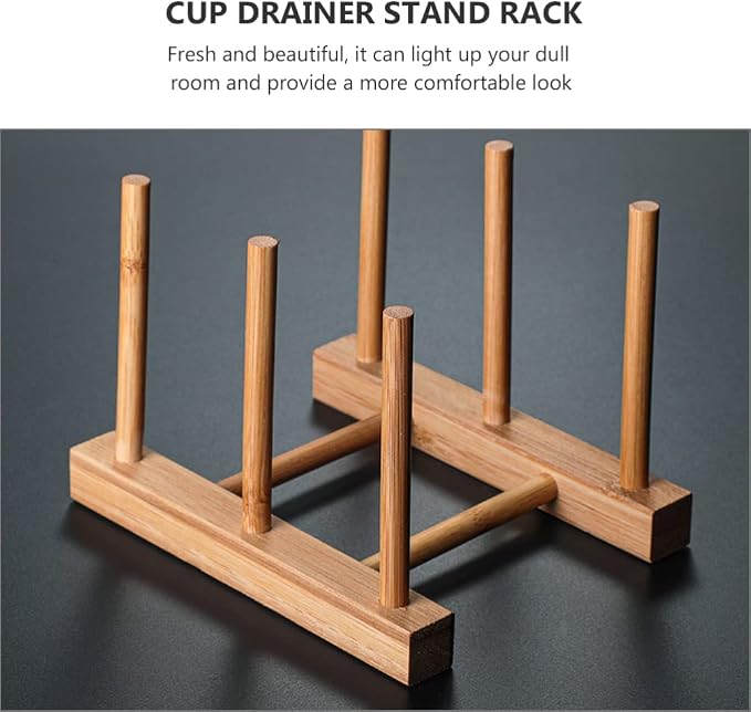Wakauto Bottle Drying Rack Cup Drying Stand Bamboo Cup Holder Saucer Dish - Image 5