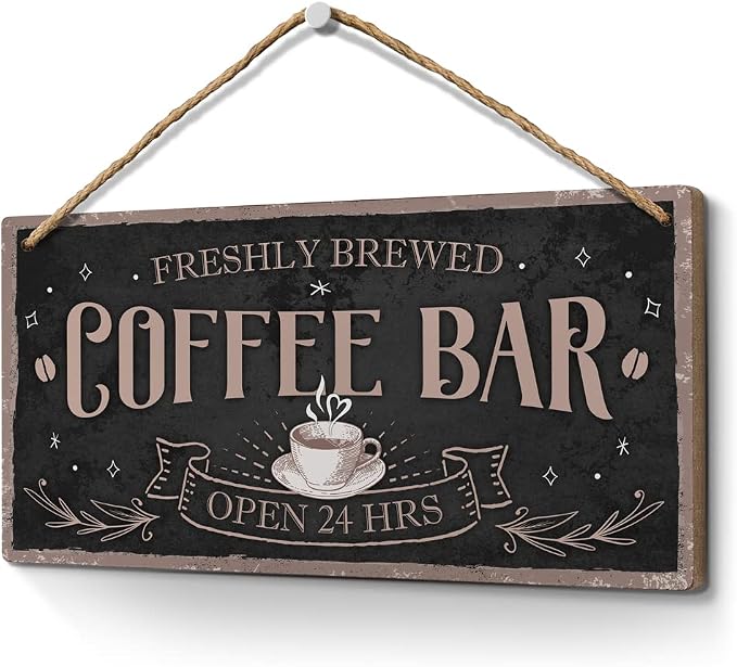 Heuhuww Freshly Brewed Coffee Bar Sign 6"x12" Retro Plaques by Heuhuww