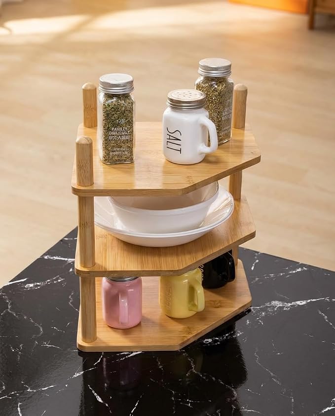 3-Tier Expandable Bamboo Corner Shelf - Image 3
