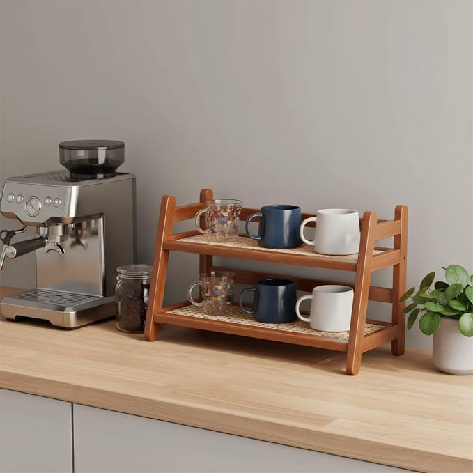 Bamboo 2-Tier Coffee Station Organizer, 14.6"×6.7"×10.6" Countertop Organizer - Image 2