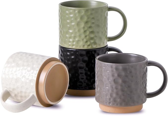 Nihow 16OZ Stackable Coffee Mug Set, Large Ceramic Coffee Mug Set of 4 by Nihow