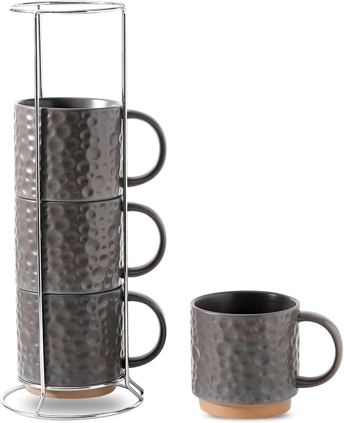 Nihow Ceramic Coffee Mug Set of 4, 16OZ Stackable Coffee Mug Set by Nihow