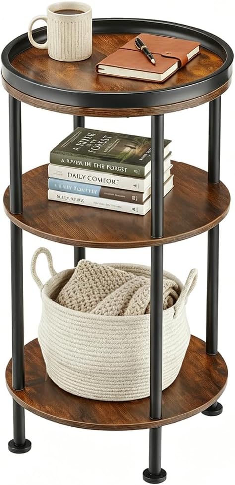 Small Round Side Table with Tray Top, 11.8" Narrow End Table by Zexvida