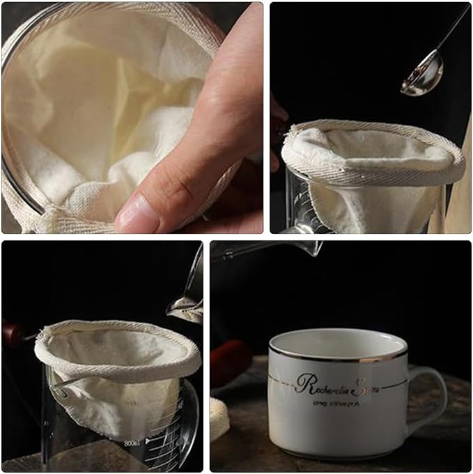 Reusable Coffee Sock Filter-Cloth-with Stainless Steel Handle-Cream-2 Pack | - Image 7