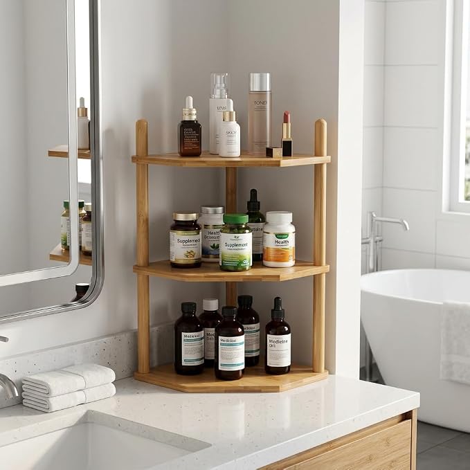 3-Tier Expandable Bamboo Corner Shelf - Image 3