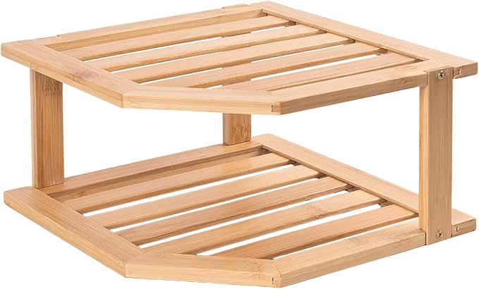 VERTORGAN Bamboo Corner Shelf, 2 Tier Plate Organizer by VERTORGAN