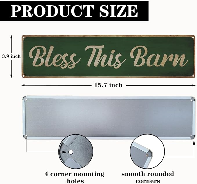 Bless This Barn Sign, Rusty Metal Tin Signs 15.8x4 inches, Decorative Wall - Image 2