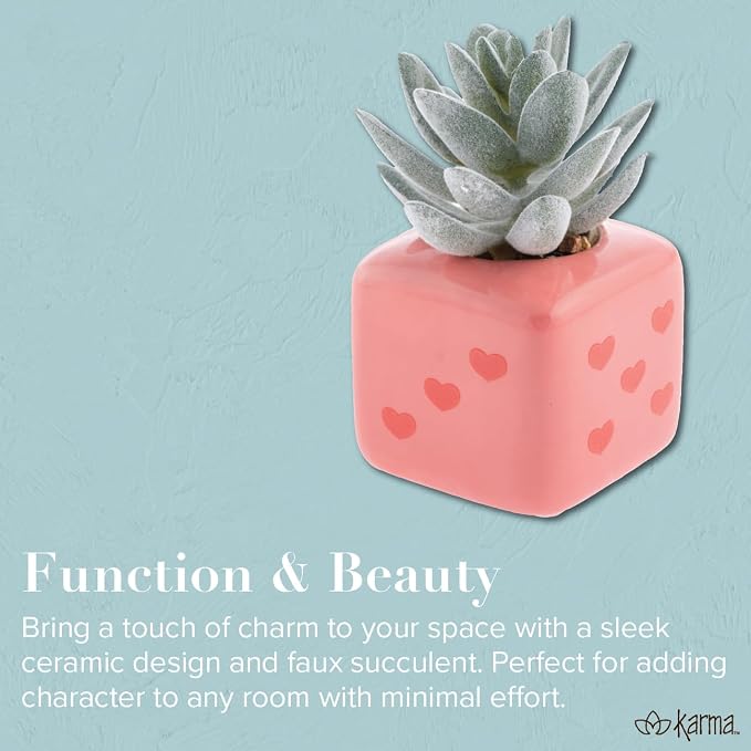 Karma, Shaped Succulent Pot, Artificial Faux Mini Succulents in Ceramic Pot - Image 4
