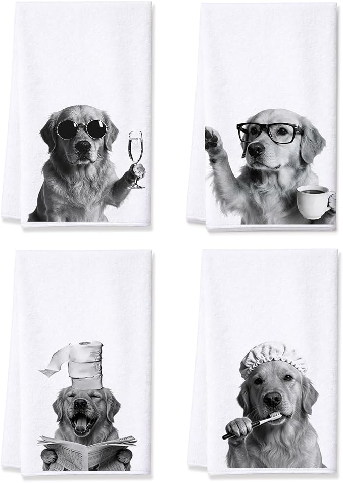 Funny Golden Retriever Owners Kitchen Towels Set of 4 by Unknown