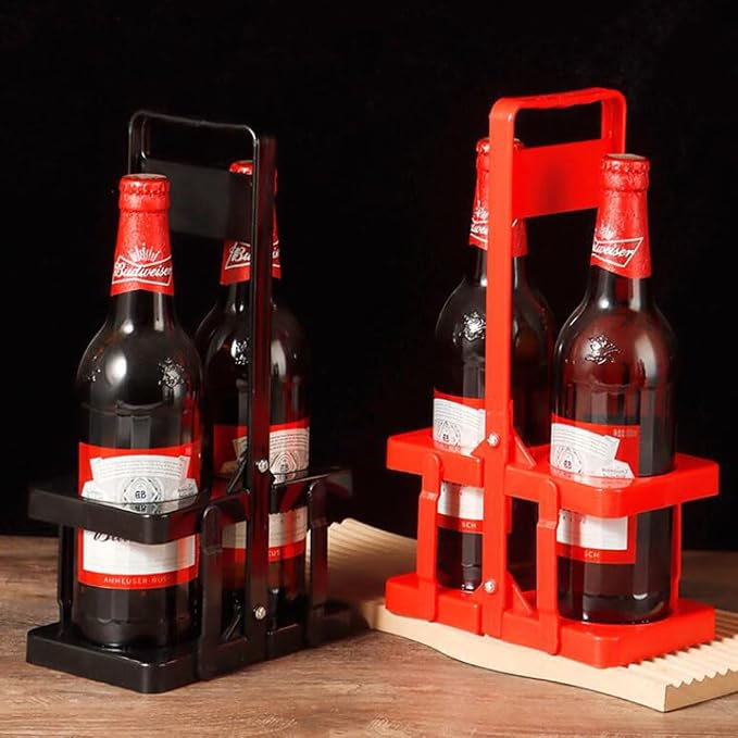 Portable Plastic Drink Carrier, Reusable Red Beer Bottle Coffee Cup Holder - Image 2