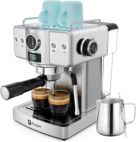 Espresso Machine 20 Bar, Milk Frother Steam Wand, 60oz (1.8 Liters) Water Tank, 1350W for Home Barista Espresso Latte Macchiato and Cappuccino Maker