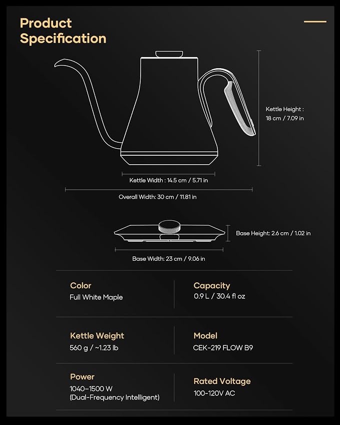 Cocinare Gooseneck Electric Kettle, ±1°F Precise Temperature Control, 1500W - Image 8