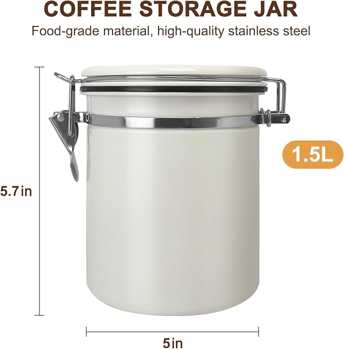 1.5L Airtight Vacuum Coffee Canister, Stainless Steel Storage Container - Image 2