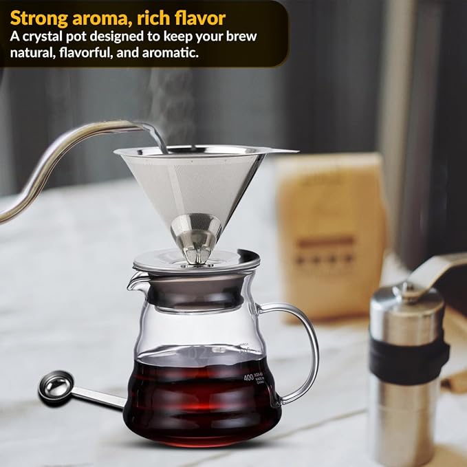 CASA BRAVA Glass Pour Over Coffee Maker Set – 28oz Heat-Resistant Carafe - Image 2