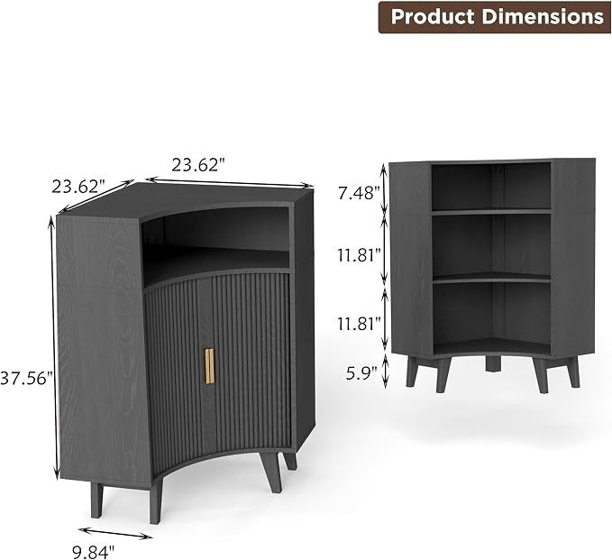 Fluted Corner Cabinet with Open Storage, Modern Floor Cabinets with Sliding - Image 2