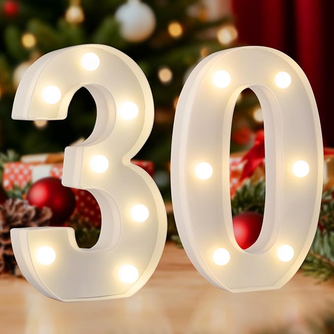 LED 30 Light Up Marquee Number, 30th Birthday Decorations by SKYPHAROS