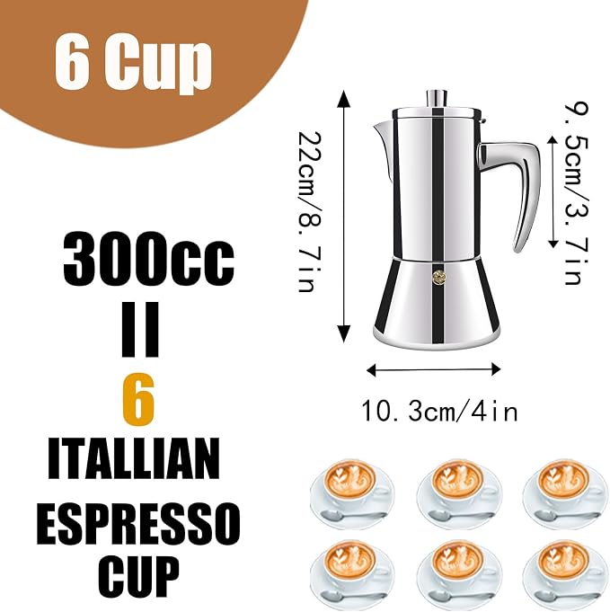 6 Cup Thickened 304 Stainless Steel Moka Pot Stovetop Espresso Maker Cafeteras - Image 2