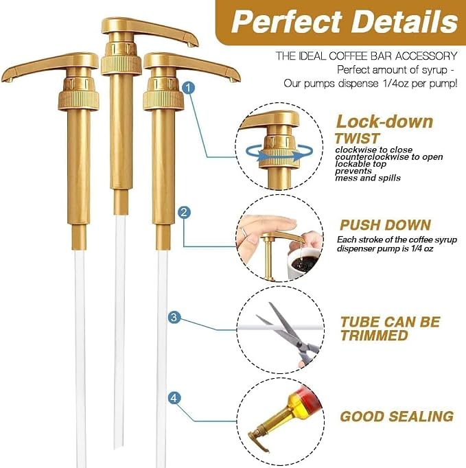 4 pcs Glod Syrup Pumps with Cap to Avoid Dripping, Leak Proof Coffee Syrup - Image 5