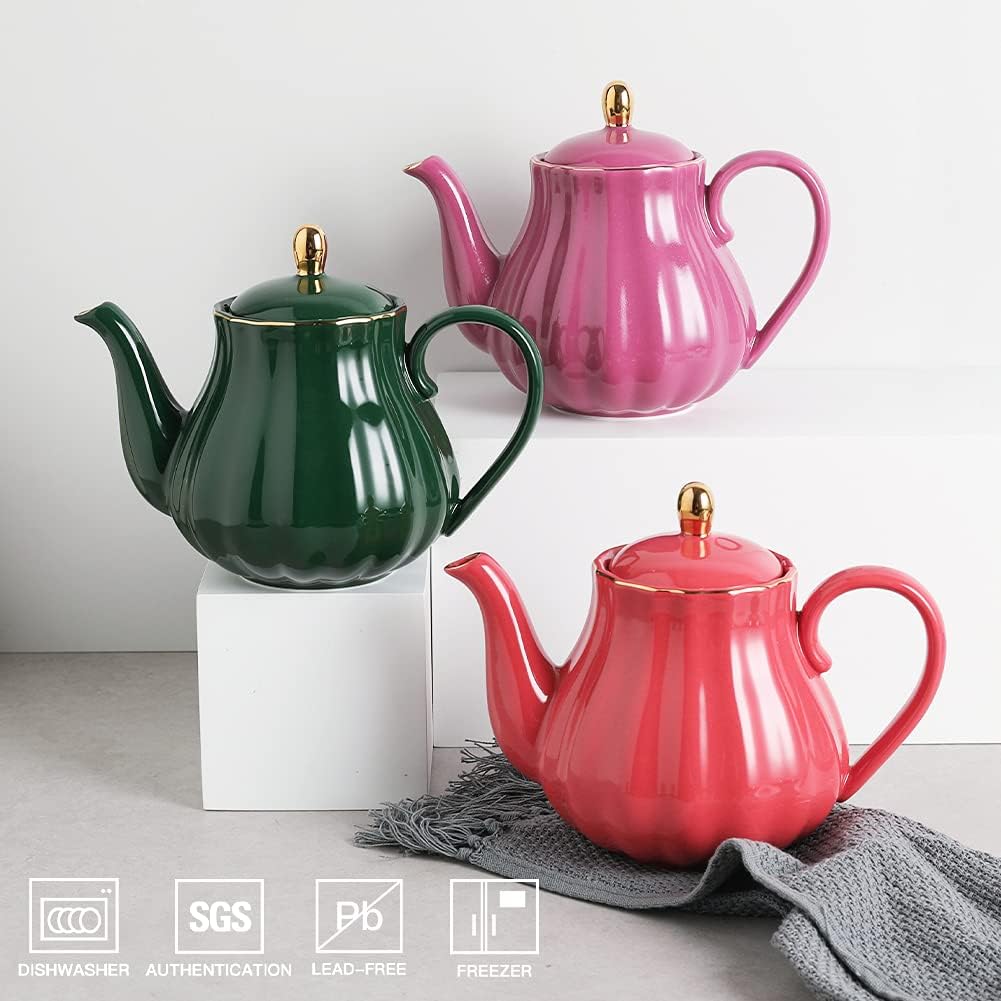Sweejar Royal Teapot, Ceramic Tea Pot with Removable Stainless Steel Infuser, Blooming & Loose Leaf Teapot - 28 Ounce(Jade)