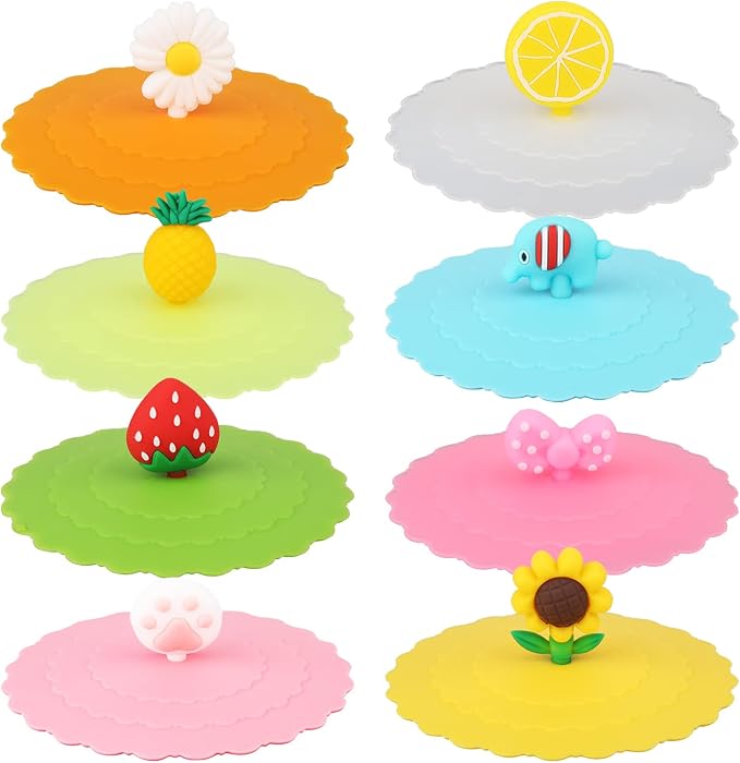 KINBOM 8pcs Silicone Cup Lids, Colorful Anti-Dust Mug Cover by KINBOM