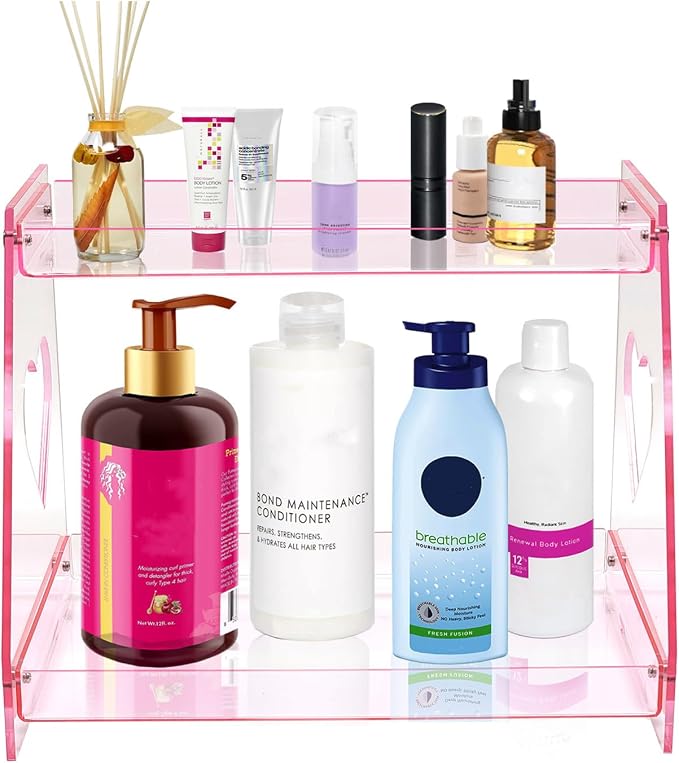 ROYALITA 2 Tier Pink Heart Bathroom Countertop Organizer Display Shelf - Image 5