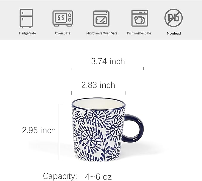 Selamica Ceramic Espresso Cups Set of 4, 5 Oz Espresso Mugs Porcelain - Image 2