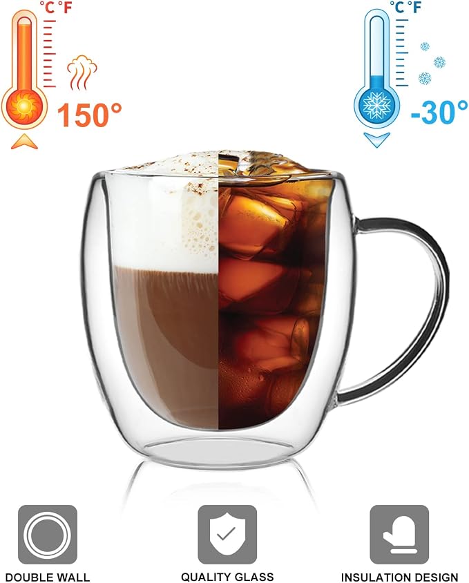 LIBWYS 2 Pack 250ml Double Walled Glass Coffee Mugs - Image 7