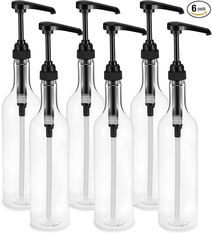6 Pcs 25 oz Syrup Bottles with Pump Long Neck Bottles Plastic Syrup Pump by Unknown
