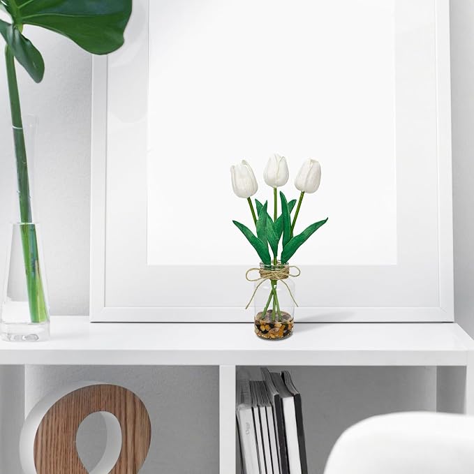 2 Packs Faux Flowers Artificial Tulips in Glass Vase - Image 5