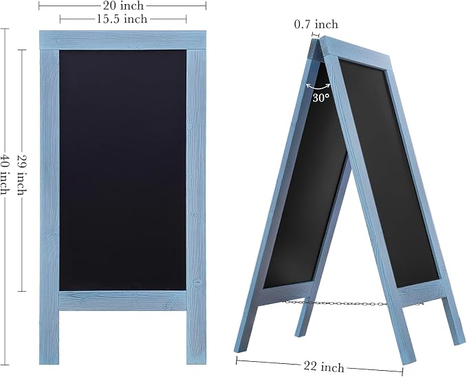 DAHAPYBOO Sandwich Board 40"x20" Solid Pine Wood Rustic Blue, Chalk Board Sign - Image 3