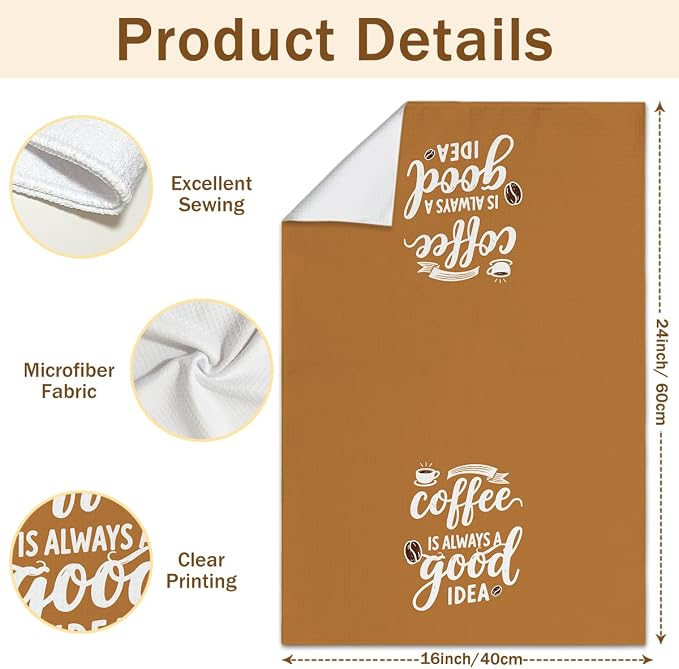 WwongxianB Funny Coffee Kitchen Towels Decorative Set of 3, Farmhouse Brown Tea - Image 2