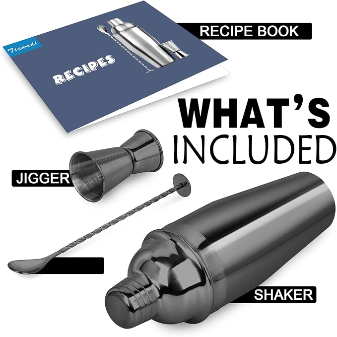 Large 24oz Cocktail Shaker Set, Stainless Steel 18/8 Martini Mixer Shaker - Image 2