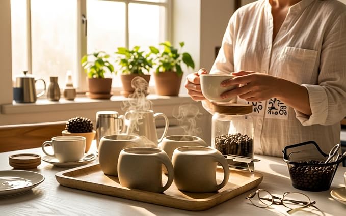 Ceramic Cappuccino Cups with Handle, 6 oz Ceramic Coffee Mug Set of 4, Clay - Image 7