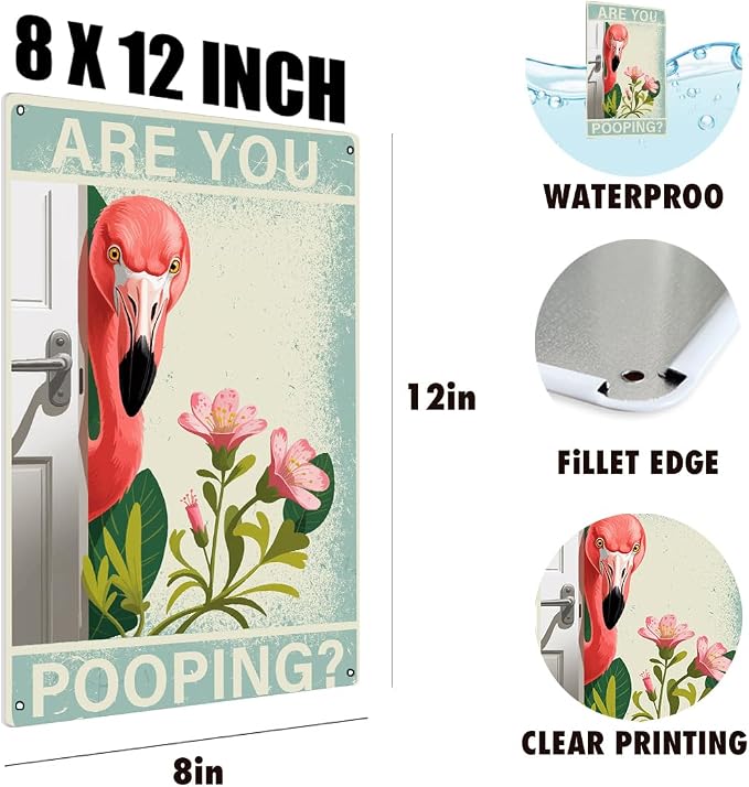 BEASTZHENG Metal Tin Sign Vintage Flamingo Metal Sign, Funny Bathroom Wall Art - Image 3
