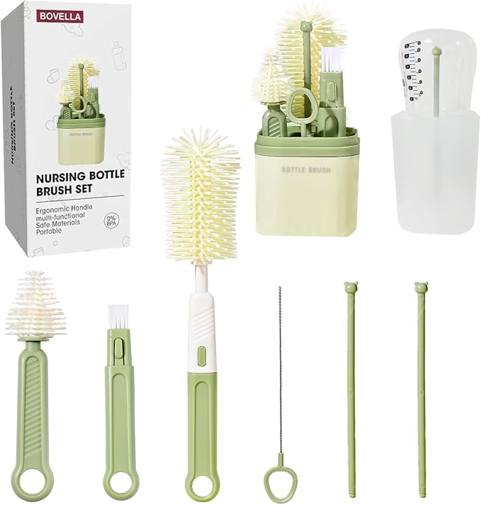 Baby Bottle Brush Set-Travel Bottle Cleaner Kit by BOVELLA