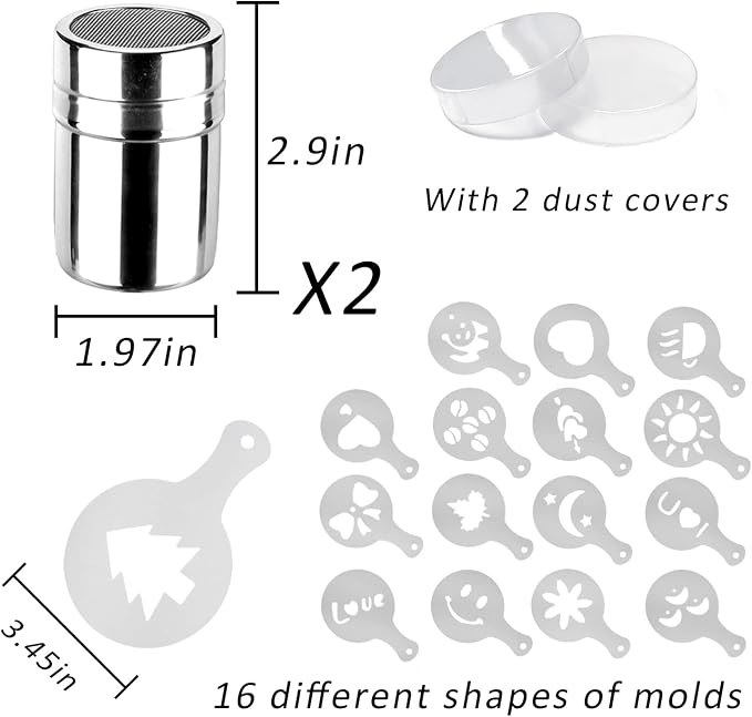 2 Pack Chocolate Shaker Powdered Sugar Shaker Duster 16 Coffee templates Set - Image 2