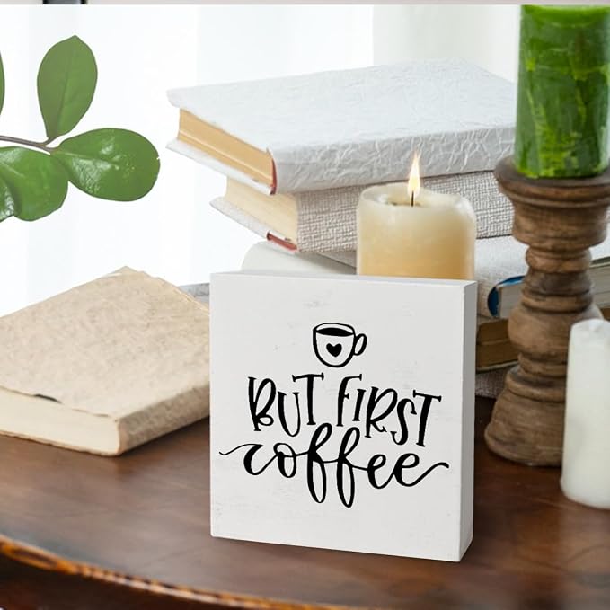 Coffee Signs, But First Coffee Wooden Box Sign Desk Decor, Coffee Wood Signs - Image 5