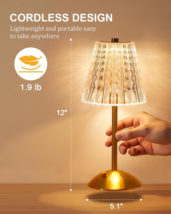 Nusogon 2 Pack Cordless Crystal Table Lamps, Premium Rechargeable Touch Lamps - Image 3