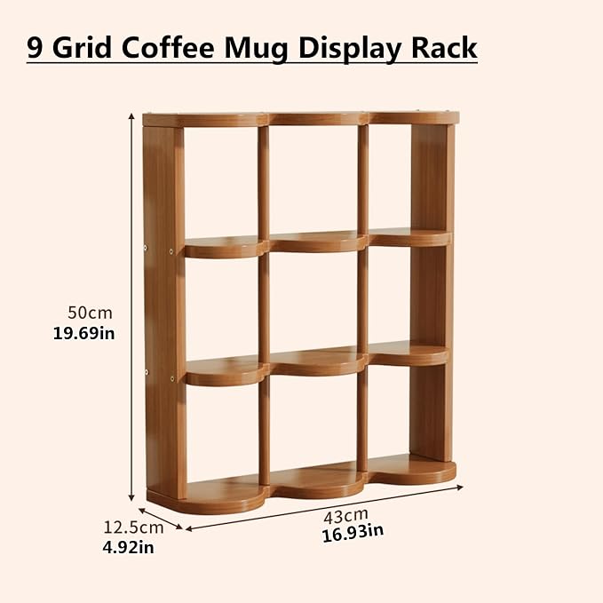 Wooden Coffee Mug Display Rack, Countertop Freestanding Grid Vintage Coffee Cup - Image 3