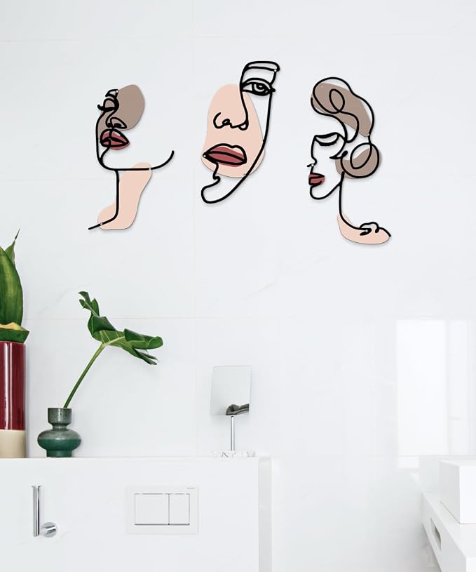 Putuo Decor Abstract Face Metal Wall Art Set of 3, Modern Line Art Wall Decor - Image 3