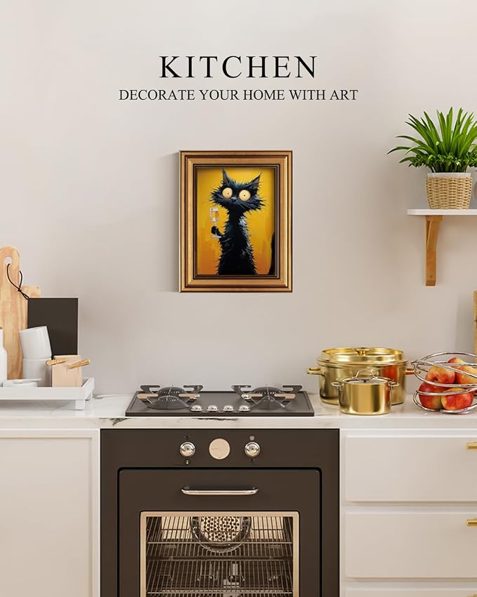 ARPEOTCY Gold Framed Canvas Wall Art, 8x10 Inch Funny Surreal Black Cat - Image 5