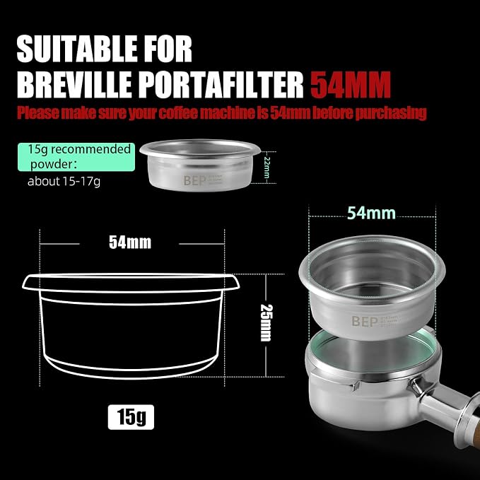 MHW-3BOMBER 54mm Espresso Filter Basket, 15g Double-layer Stainless Steel High - Image 2