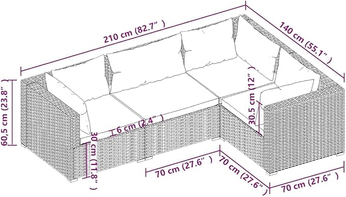 4 Piece Garden Lounge Set, Modular Poly Rattan Seating - Image 5