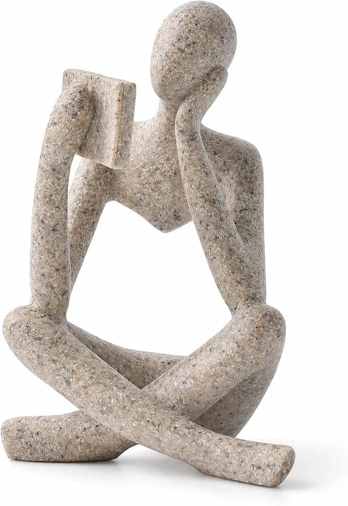 Bookshelf Decor Thinker Statue, Sand Abstract Reading Figurine, Resin by LINZHEN