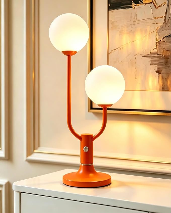 Lightdot Globe Table Lamp for Bedroom Mid Century Modern Orange Small Desk Lamp by LightdotLighting