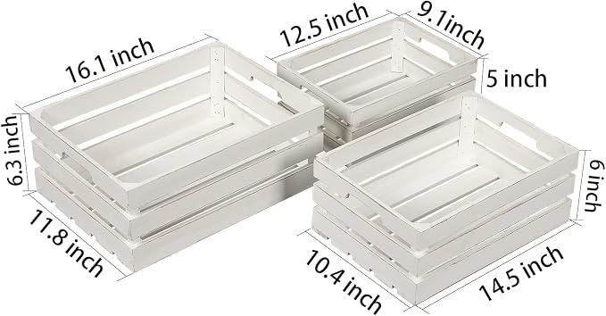 Rustic Wood Crates for Display White, Farmhouse Milk Crate Storage Bins - Image 2