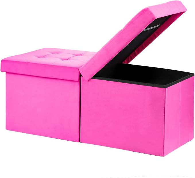 AmasSmile® Storage Ottoman Foot Rest Stool, 34 inch Velvet Footstool Bench by AmasSmile
