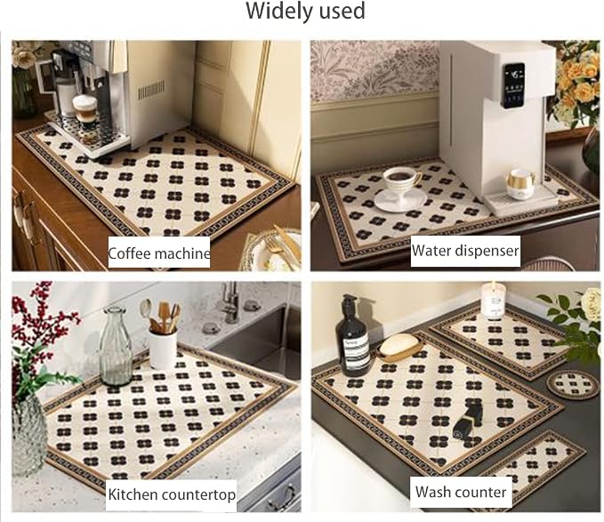 Cute Coffee Maker Mat for Countertops Bar Accessories, Colorful Dish Drying Pad - Image 2